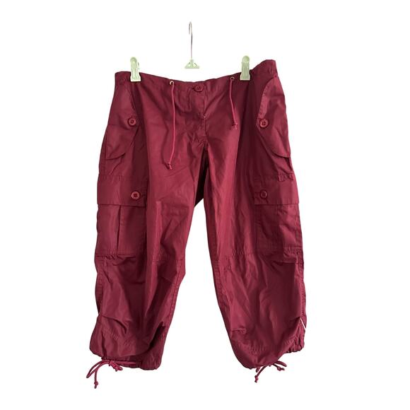 VTG UFO Parachute Cargo Pants Unisex Small Maroon Adjustable Rave Baggy 90’s Y2K - Picture 1 of 4